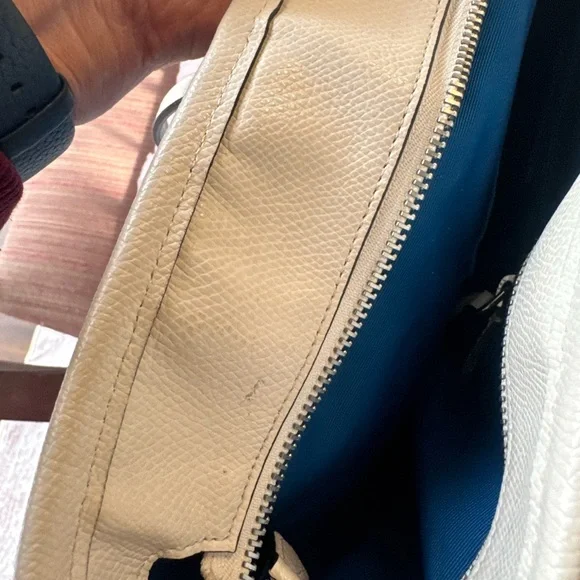 Coach Blue Floral Tote with Cream Trim and Straps - Picture 6 of 15